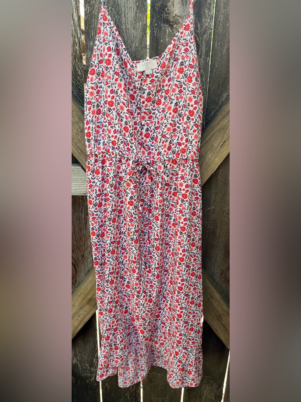 LOFT Red and White Floral Tie-Waist Maxi Skirt